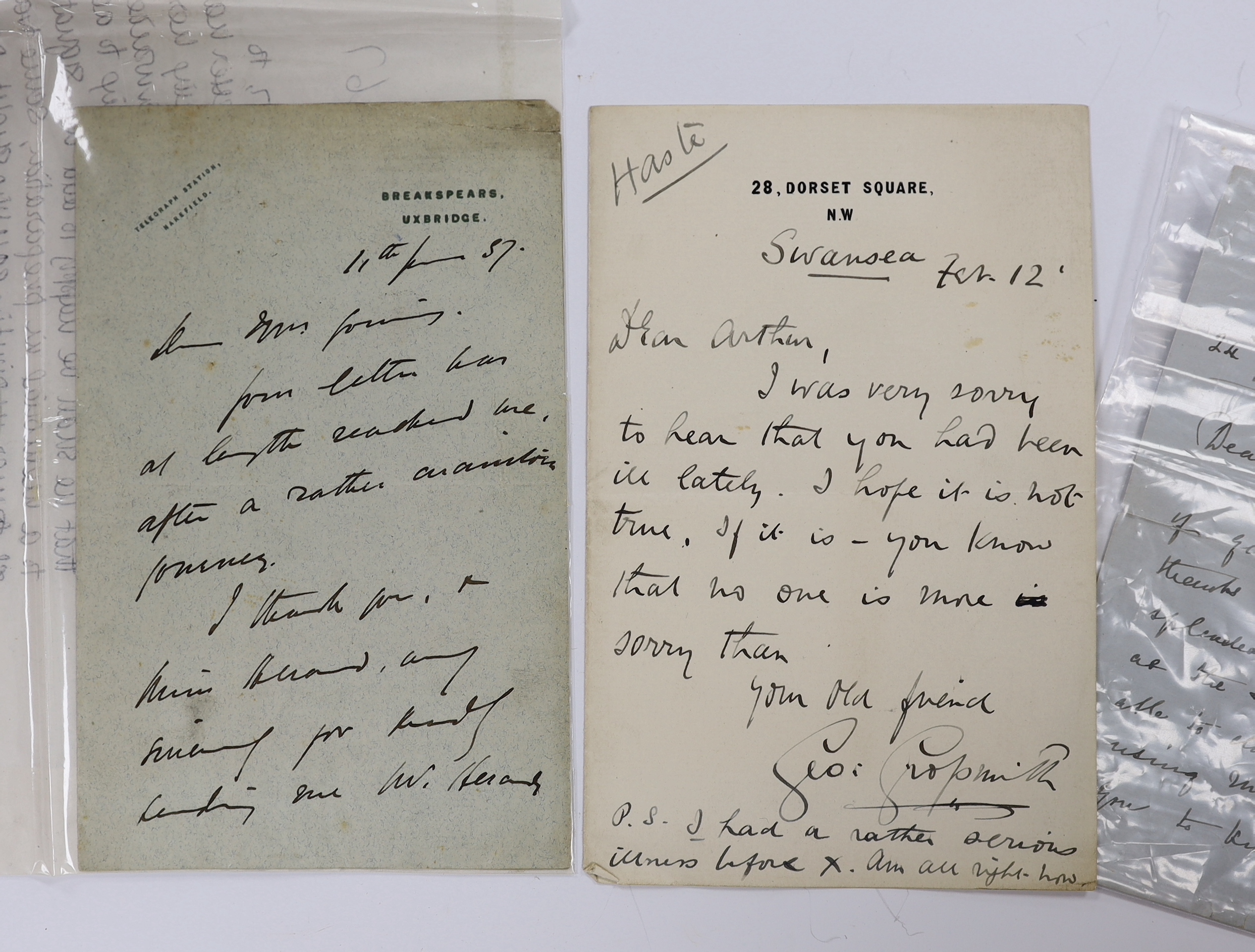 Three late 19th century Gilbert and Sullivan related letters; including a letter written by W.S. Gilbert dated 11th June ‘87, a letter from Lucy Gilbert dated 24th Jan 1933, and a letter to Sir Arthur Sullivan from Georg